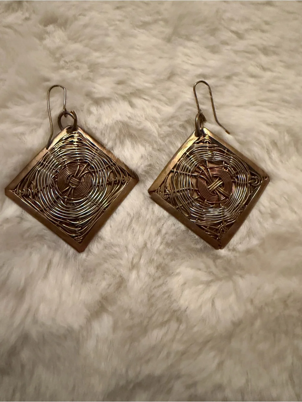 Handcrafted Copper-Tone Square Wire Weave Drop Earrings
